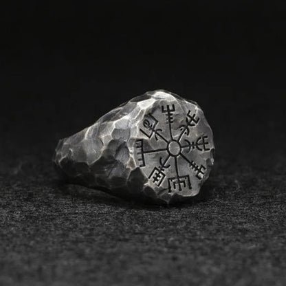 Vintage Scandinavian Handmade Engraved Compass Ring Personalized Thai Silver Open Ring