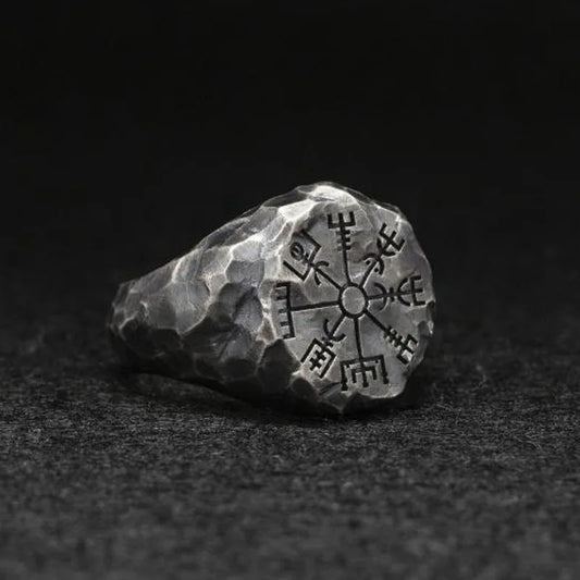 Vintage Scandinavian Handmade Engraved Compass Ring Personalized Thai Silver Open Ring