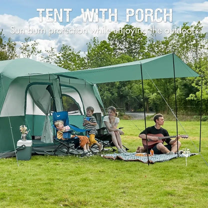 Tente de camping pour 10 personnes avec porche, grande tente familiale avec 2 pièces séparées par un rideau, camping, voyage en plein air, résistante à l'eau