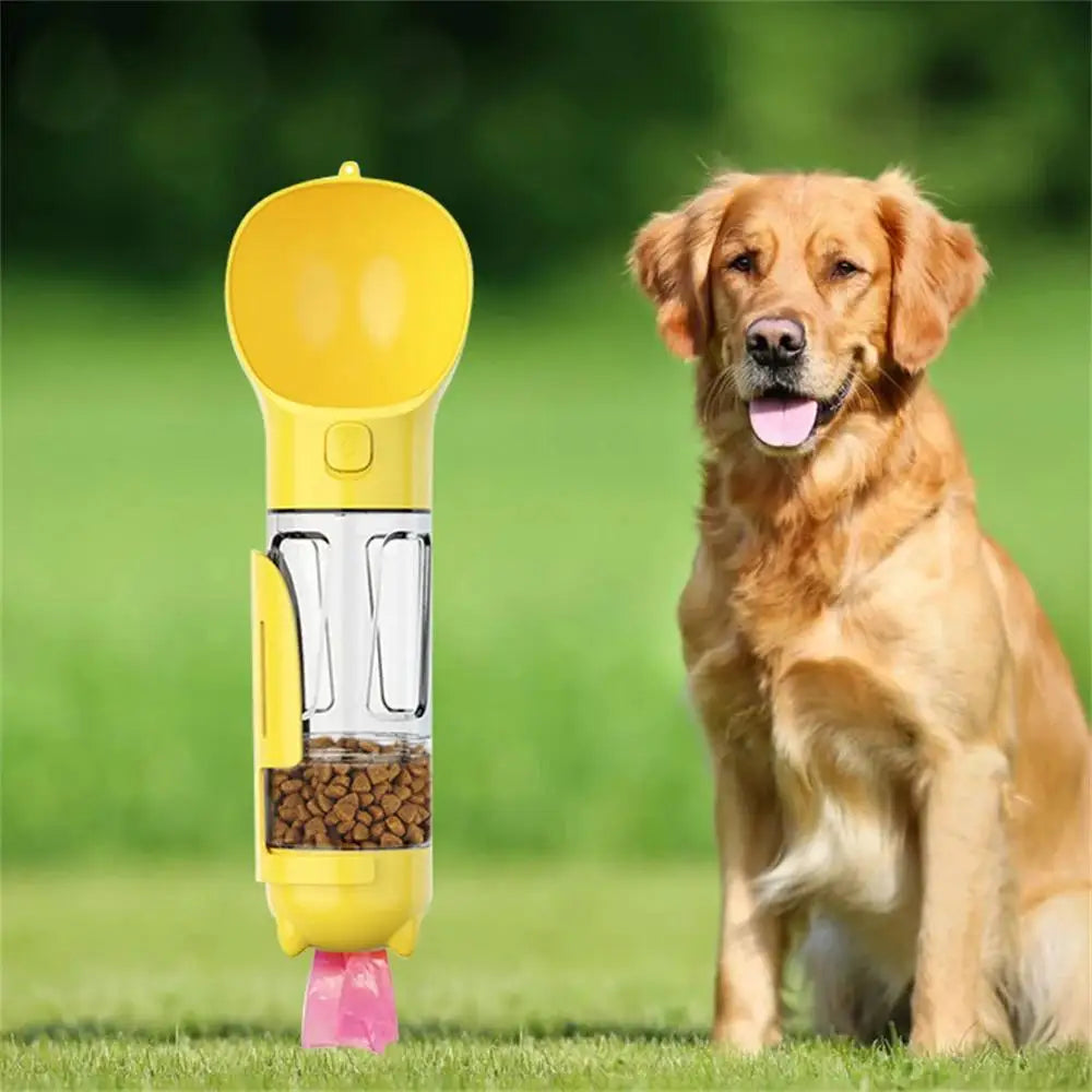 Botella de agua portátil multifunción para perros, comedero para mascotas, cuenco para beber de viaje, dispensador de excrementos, botella de agua para cachorros a prueba de fugas