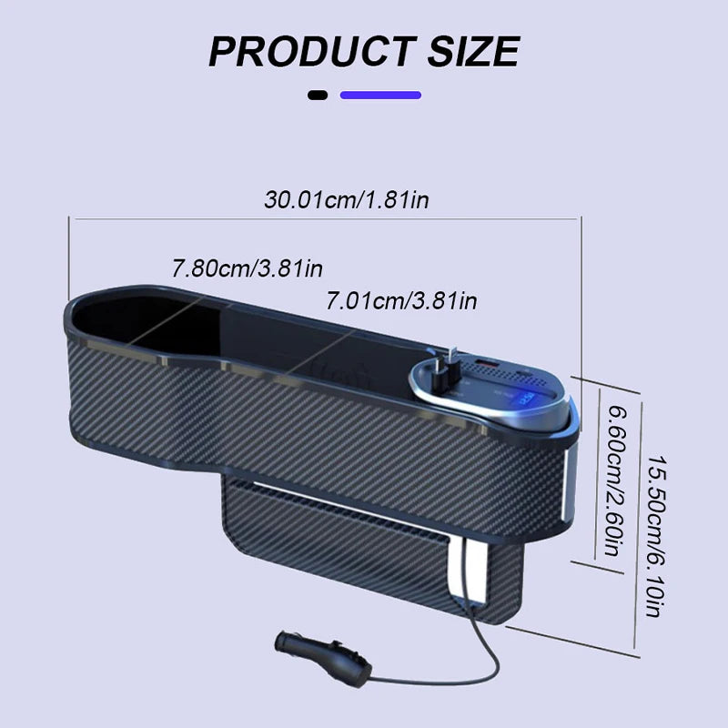 SEAMETAL Wireless Charging Car Seat Gap Organizer with 40W USB-C/Lightning Fast Charge Cable Auto Center Console Storage Box