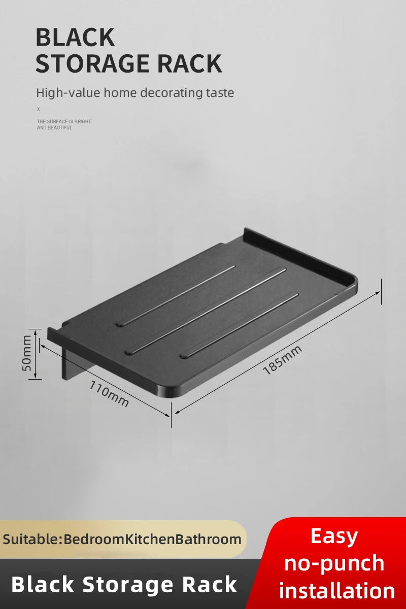 ABS Bathroom Shelf Storage Rack Black Shelves Wall Holder Shower Basket Phone Storage Bathroom Organization WB8011