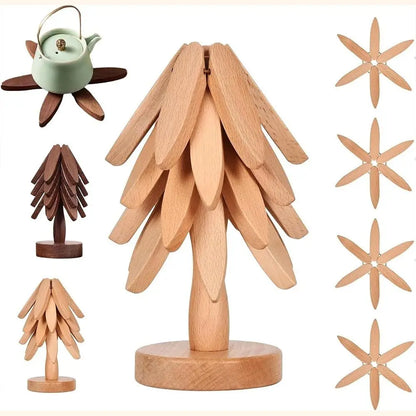 3/4PCS Anti Scald Heat Tree Design Coaster Resistant Coaster Wood Placemats Heat Insulating Mat Tree Shape Non-slip Coaster Set