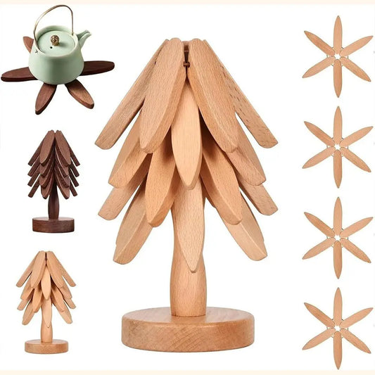 3/4PCS Anti Scald Heat Tree Design Coaster Resistant Coaster Wood Placemats Heat Insulating Mat Tree Shape Non-slip Coaster Set