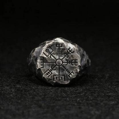 Vintage Scandinavian Handmade Engraved Compass Ring Personalized Thai Silver Open Ring