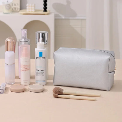 Small Makeup Bag PU Leather Travel Cosmetic Pouch Toiletry Bag for Women Portable Water-Resistant  Personalized Embroidery