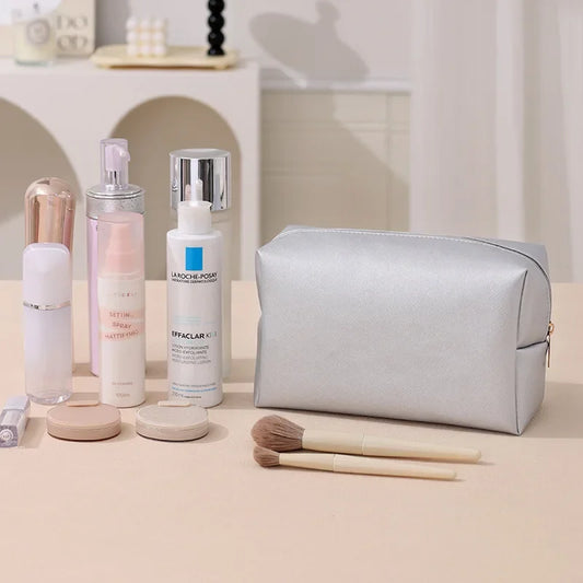 Small Makeup Bag PU Leather Travel Cosmetic Pouch Toiletry Bag for Women Portable Water-Resistant  Personalized Embroidery