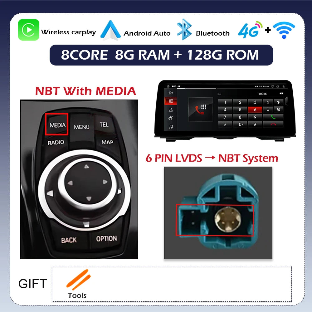 Android 14 Wireless CarPlay For BMW 5 Series F10 F11 2011 - 2017 CIC NBT System Car Radio Multimedia Video Player Navigation GPS