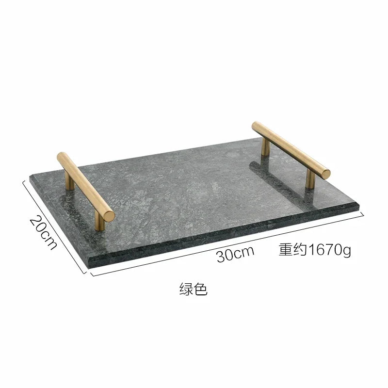 Nordic Home Decor Light Luxury Natural Marble Jewelry Storage Tray with Gold Handle Trinket Ring Plate Wedding Gift