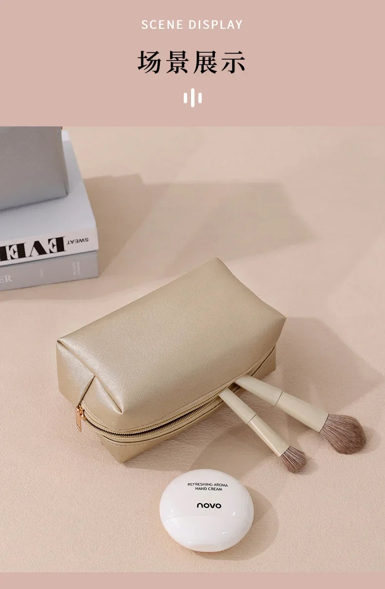 Small Makeup Bag PU Leather Travel Cosmetic Pouch Toiletry Bag for Women Portable Water-Resistant  Personalized Embroidery