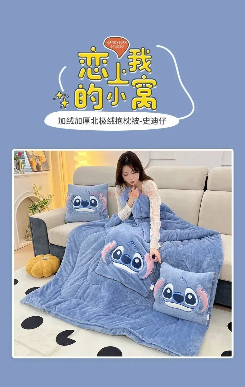 Stitch Disney Throw Pillow Blanket 2-in-1 Kawahiran Velvet Throw Pillow Thickened Nap Blanket Living Room Christmas Gift