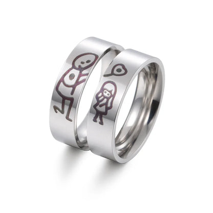 2-piece Fashion Stainless Steel Wedding Ring Silver Color Romatic Design Heart Wedding Couple Valentine's Day Anniversary Gift
