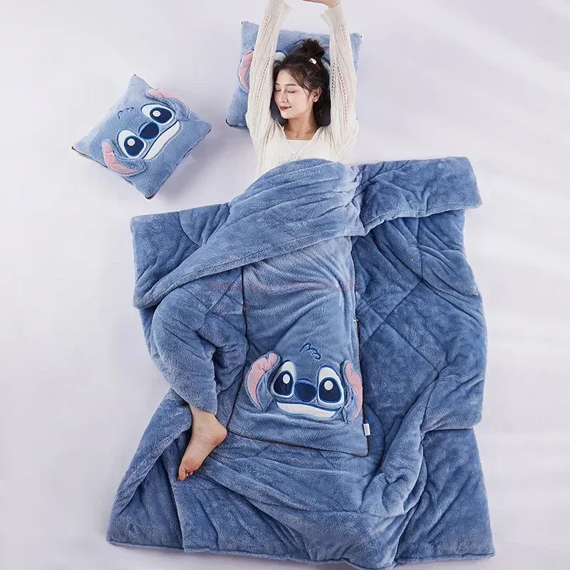 Stitch Disney Throw Pillow Blanket 2-in-1 Kawahiran Velvet Throw Pillow Thickened Nap Blanket Living Room Christmas Gift