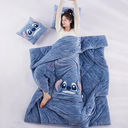 Stitch Disney Throw Pillow Blanket 2-in-1 Kawahiran Velvet Throw Pillow Thickened Nap Blanket Living Room Christmas Gift