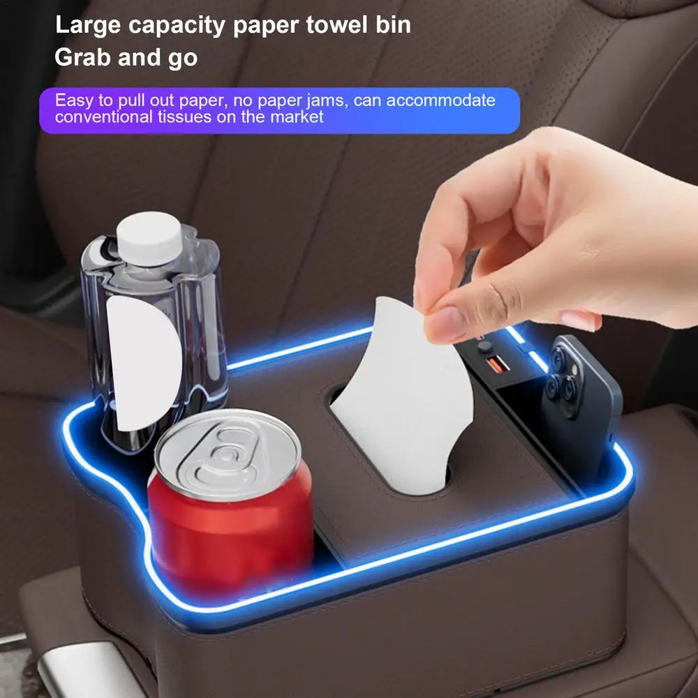 Auto Armrest Box Storage Box With Cup Holder Tissue Box USB Rechargeable Car Arm Rest Box Storage Organizer With Ambient Light