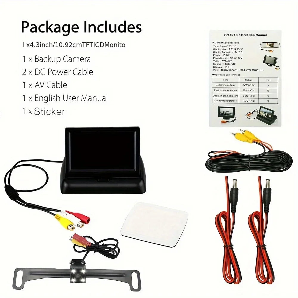 4led Car Rear View Backup Camera 4.3inch HD Display LCD Monitor Parking System Full Set For Pickup Van RV Easy Installation