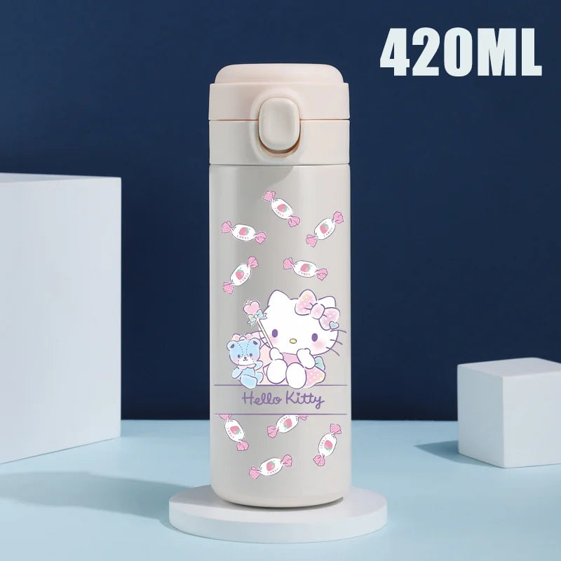 Sanrio 420 ML Thermos Mug Hello Kitty Cartoon 304 Stainless Steel Portable Water Cup Travel Water Bottle Kawaii Cups Kids Gifts