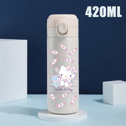 Sanrio 420 ML Thermos Mug Hello Kitty Cartoon 304 Stainless Steel Portable Water Cup Travel Water Bottle Kawaii Cups Kids Gifts