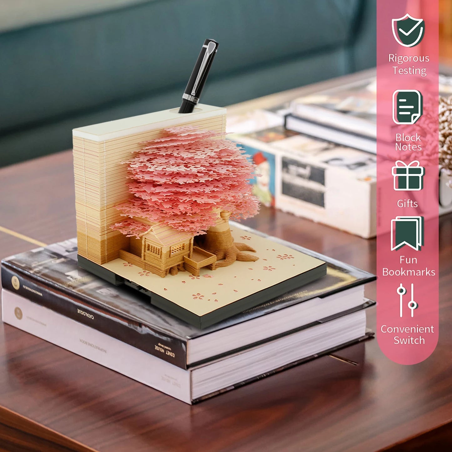 3D Memo Pad Paper Carving Notes 2024 Calendar Memo Pad with LED Light Tear-Away Paper Memo Pad Note Cards Birthday Gift Kids