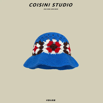2022 New Korean-Japanese Hand Buckle Crochet Bucket Hat Spring and Autumn Winter Sun Hat Female Cherry Designer Bob Basin Hat