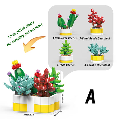 Simulation Succulents Flowers Bricks Plants Bonsai Cactus Aloe Vera DIY Assembled Toy Building Blocks Creative Kids Toys Gift