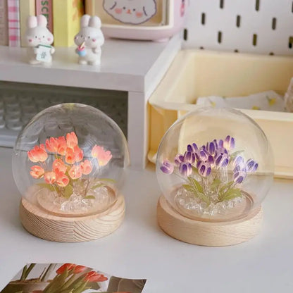 Artificial Tulip Flower Night Light Handmade DIY Bedside Lamp LED Night Lamp Bedroom Decor Christmas Birthday Gifts Table Lamp