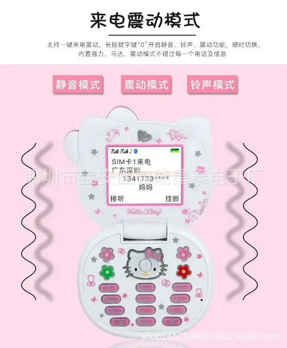 2023 New Kawaii Sanrioed Hello Kitty Flip Phone Cartoon Cute Little friends Taiml Mini Phone For Kids Toys For  friends Gifts