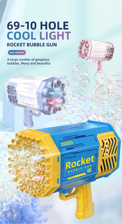 69 Holes Rocket Bubble Gun Machine Angel LED Kids Automatic Soap Bubbles Blower Maker Toys for Wedding Party Outdoor Games