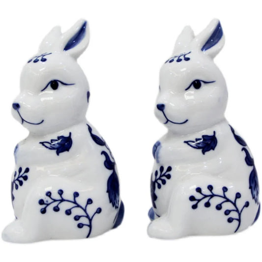 Blue and White Porcelain Rabbit Sculpture Decoration Cute Animal Ceramic Crafts Office Room Ornament