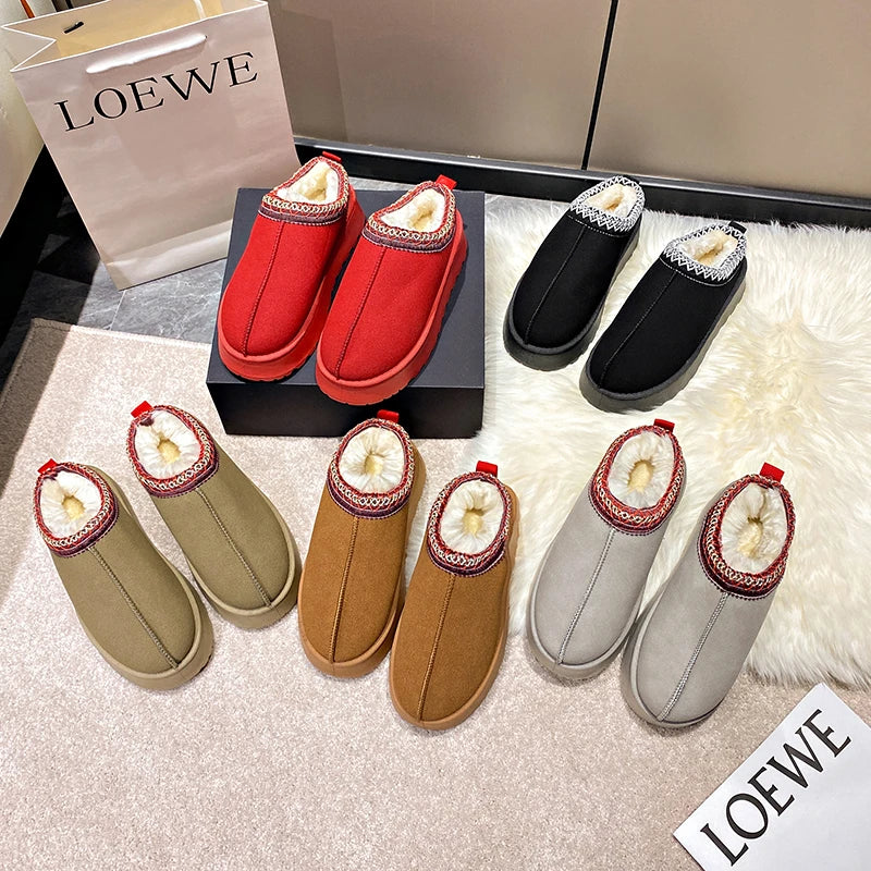 2024 Winter New Snow Boots for Women Cashmere Warm Thick Soles Without Heel-covered Hair Half Slipper Cotton Shoes for Women