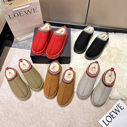 2024 Winter New Snow Boots for Women Cashmere Warm Thick Soles Without Heel-covered Hair Half Slipper Cotton Shoes for Women