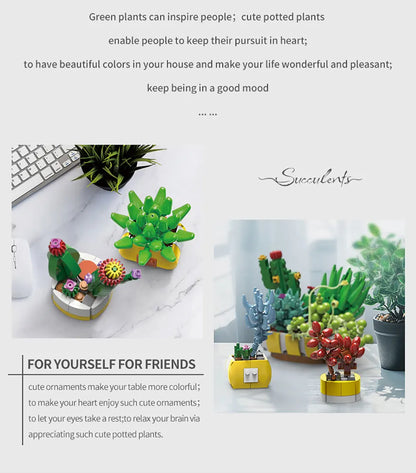 Simulation Succulents Flowers Bricks Plants Bonsai Cactus Aloe Vera DIY Assembled Toy Building Blocks Creative Kids Toys Gift