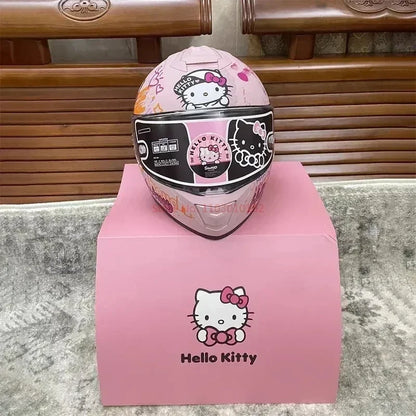 Sanrio Genuine Hello Kitty Motorcycle Helmet Full Face Racing Helmets Offroad Motorcycle Helmet Motorbike Kawaii Xmas Girl Gift