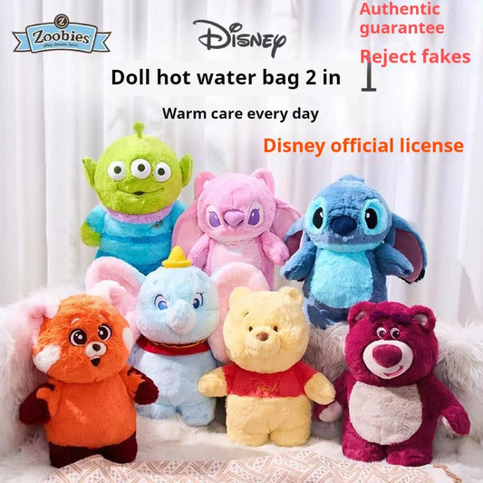 Original Disney Zoobies Hot Water Bag Warm Winter Plush Doll Plushie Lotso Stitch Doll 2-In-1 Useful Gift Toys For Children ﻿
