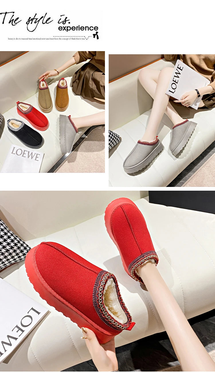 2024 Winter New Snow Boots for Women Cashmere Warm Thick Soles Without Heel-covered Hair Half Slipper Cotton Shoes for Women