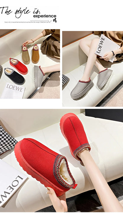 2024 Winter New Snow Boots for Women Cashmere Warm Thick Soles Without Heel-covered Hair Half Slipper Cotton Shoes for Women