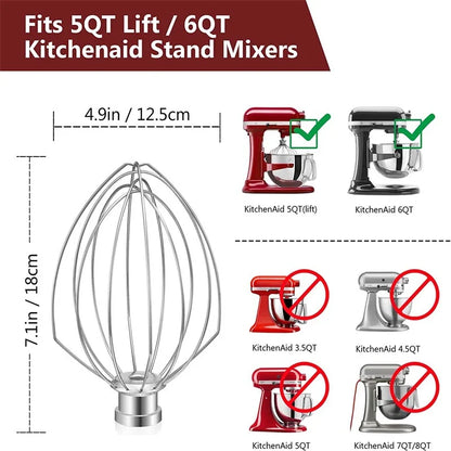 5Q 6Q Wire Whip Attachment for Tilt-Head Stand Mixer for KitchenAid Stainless Steel Egg Cream Stirrer, Flour Cake Balloon Whisk