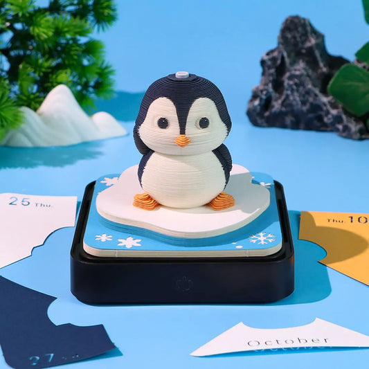 Omoshiroi Block 3D Memo Pad Calendar 2025 Cute Penguin 3D Paper Carved Sticky Notes Miniature Items Office Accessories Love Gift