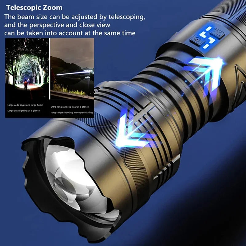 Powerful GT60 LED Flashlight Super Bright Long Range Torch Rechargeable Most Powerful Outdoor Tactical Hand Lamp Camping Lantern
