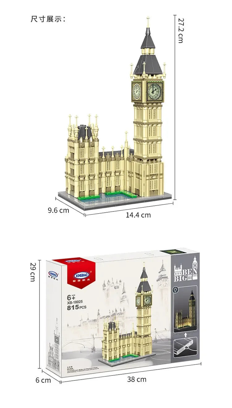 815Pcs United Kingdom Big Ben Model Building Blocks Famous Urban Architecture Street View Series DIY Toys for Girl Boy Gift
