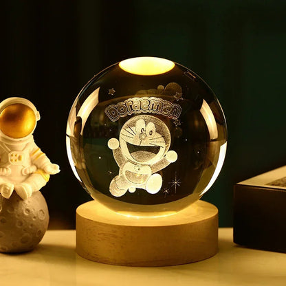 6cm 3d Crystal Ball Led Night Stitch Pikachu Doraemon A Dream Hellokitty Desktop Decoration Lamp Laser Carving Children Gifts