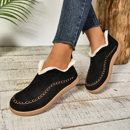 2024 New Hot Sale Suede Leather Ankle Boots Women Round Toe Thicken Fuzzy Snow Boots Comfortable Flat Anti-Slip Booties Mujer