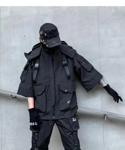 2022 Autumn Winter Hip Hop Techwear Cargo Jacket Men's Harajuku Casual Hooded Jackets Tactical Hooded Coats Streetwear