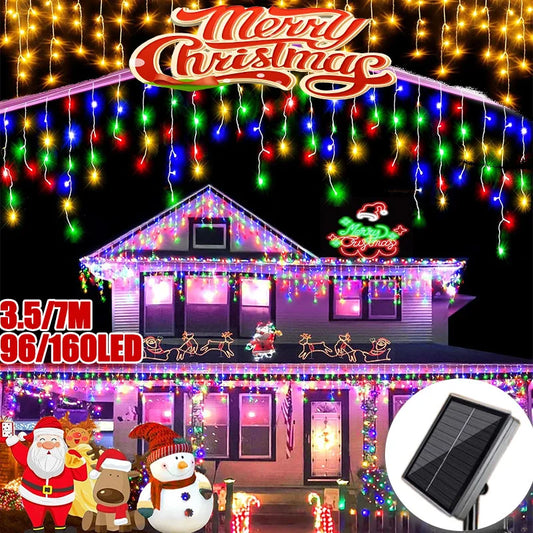 3.5M/7M Christmas Solar LED Two Color Outdoor Waterproof Garden Patio Party Christmas Decoration 2024 Starry Waterfall Bar Light
