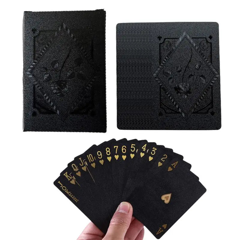 Juego de 54 cartas de póquer negras con diseño de rosas, color negro y dorado, juego de cartas impermeable para póquer