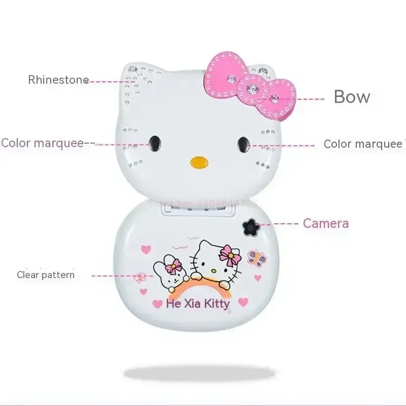 Sanrio Hello Kitty Flip Phone New Cartoon Cute Children White Pink Kawaii Mini Phone Children Birthday Gifts Fashion Model Toys
