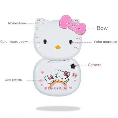 Sanrio Hello Kitty Flip Phone New Cartoon Cute Children White Pink Kawaii Mini Phone Children Birthday Gifts Fashion Model Toys