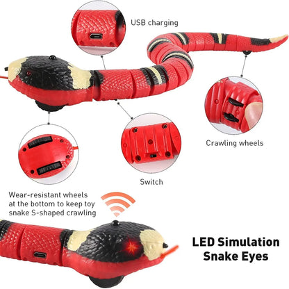Juguetes para mascotas, gatos, perros, serpientes, juguetes para mascotas, sensor inteligente recargable, serpiente que detecta automáticamente obstáculos y escapa, juguetes de regalo para niños
