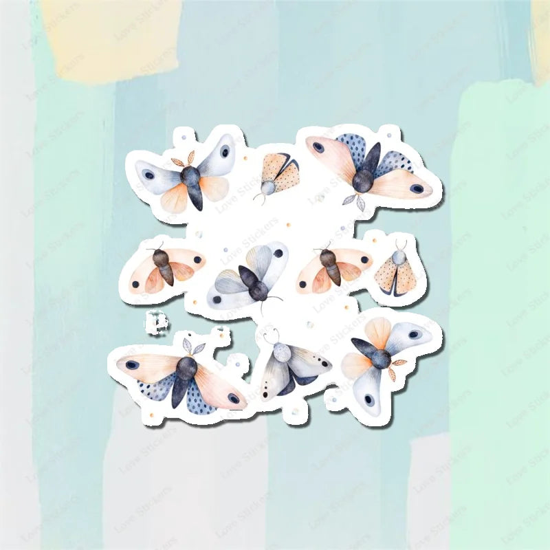Pastel Moths 5PCS Stickers for Living Room Bumper Anime Cute Kid Car Art Print Window Home Decor