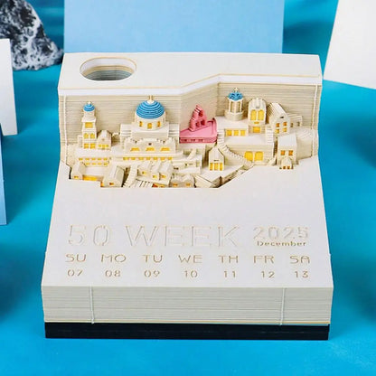 2025 Calendar 3D Notepad Block Santorini 3D Art Calendar With Led Lihjt Memo Pad Paper Notes Desk Decor Birthday Christmas Gift